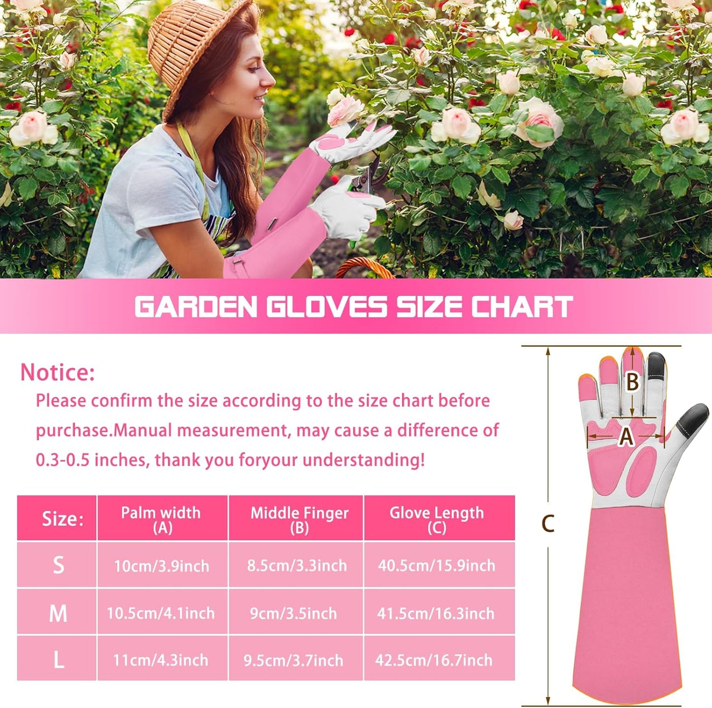 Long-Gardening-Gloves for Women/Men - Thorn Proof Rose Pruning Gloves Heavy Duty Gauntlet-S