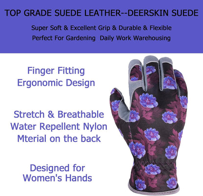 SKYDEER Premium Genuine Deerskin Suede Women's Gardening Gloves, Ultra-Soft Padded, Comfort Fit for Work (SD6613/M)