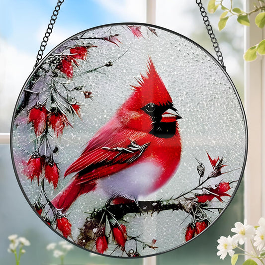 Stained Glass Window Hanging, DOUHASU 8 Inch Cardinal Stained Glass Suncatcher Ornement, Window