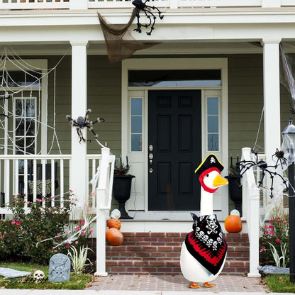 Halloween Pirate Lawn Porch Goose Outfit 23"/ 17'' Pirate Style with Bandana and Hat Costume Cement Goose Statue Clothes for Outdoor Patio Yard Art Decoration Cosplay