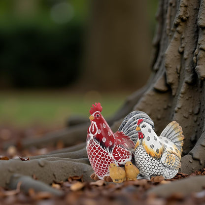 Chicken Family Decorative Sculpture, Indoor/Outdoor Outdoor Garden Statue,Rooster, Hen, Chick Garden Sculpture,Rustic Hen Outdoor Statue