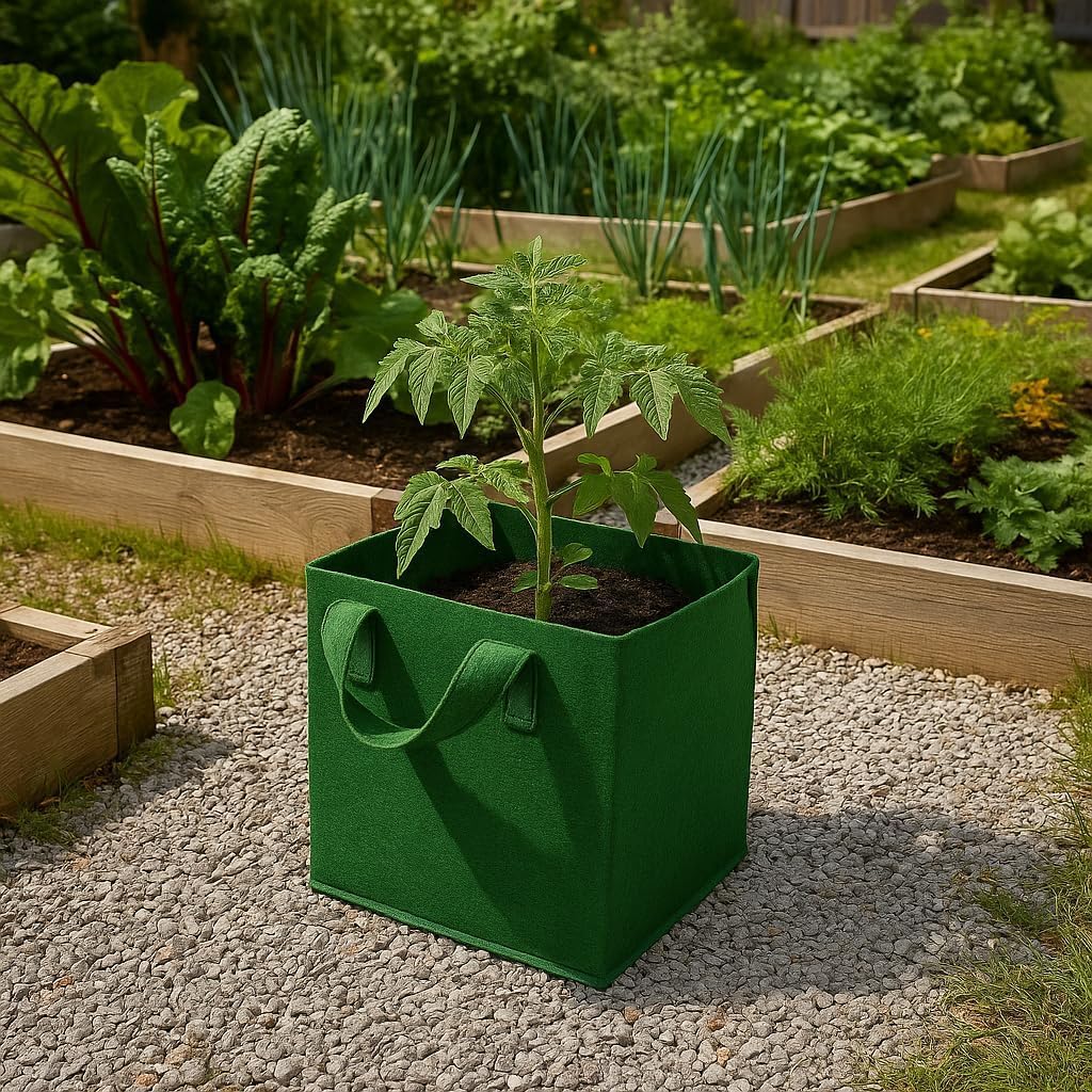 Square Geo Fabric Grow Bag 400 GSM Durable Breathable UV Resistant Reusable Plant Container for Herbs, Vegetables Flowers Space Saving Gardening Pack of 2 (Green, 15 inch) (Green)