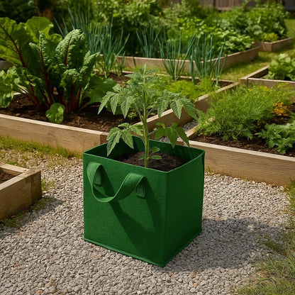 Square Geo Fabric Grow Bag 400 GSM Durable Breathable UV Resistant Reusable Plant Container for Herbs, Vegetables Flowers Space Saving Gardening Pack of 2 (Green, 15 inch) (Green)