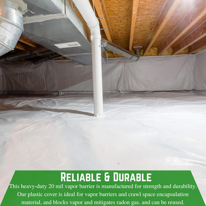Farm Plastic Supply - Crawl Space Vapor Barrier, 20 mil - Thick Plastic Sheeting, Drop Cloth Moisture Barrier for Crawl Space Encapsulation, Heavy Duty Polyethylene, Black & White Film (24' x 75')