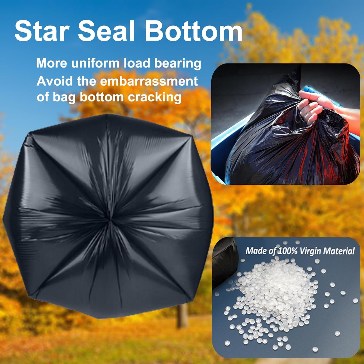 30-33 Gallon 1.1 Mil Heavy Duty Trash Bags 60 Count with 4 Innovative Flap Ties | Compatible with Rubbermaid Brute & Winco & Behrens 30-33 Gallon Round Trash Can | Tear & Leak Resistant Black