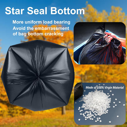 30-33 Gallon 1.1 Mil Heavy Duty Trash Bags 60 Count with 4 Innovative Flap Ties | Compatible with Rubbermaid Brute & Winco & Behrens 30-33 Gallon Round Trash Can | Tear & Leak Resistant Black