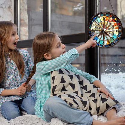 Compass Stained Glass Window Hanging Compass Sun Catcher Decor New House Decor Christmas Suncatchers for Home Windows Hanging Decoration, 7.87inch