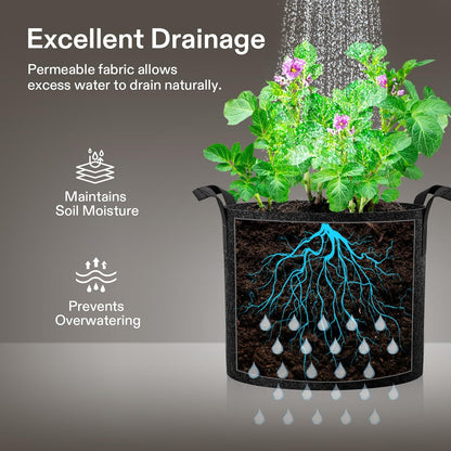 VIVOSUN 5-Pack 1 Gallon Heavy Duty Thickened Nonwoven Fabric Pots Grow Bags with Handles