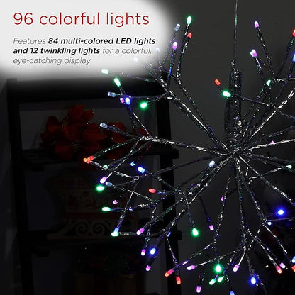 Alpine Corporation 16"H Indoor Holiday 3D Snowflake Hanging Ornament with LED Lights, Silver , Christmas Decoration