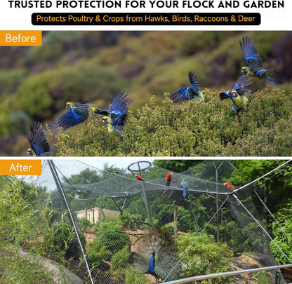 Heavy Duty Aviary Netting 25x50 ft, 1" Mesh Reinforced HDPE Poultry Netting, Anti-Tangle Bird Netting for Chicken Coop, Hawk Deterrent for Chickens, Garden & Crop Protection