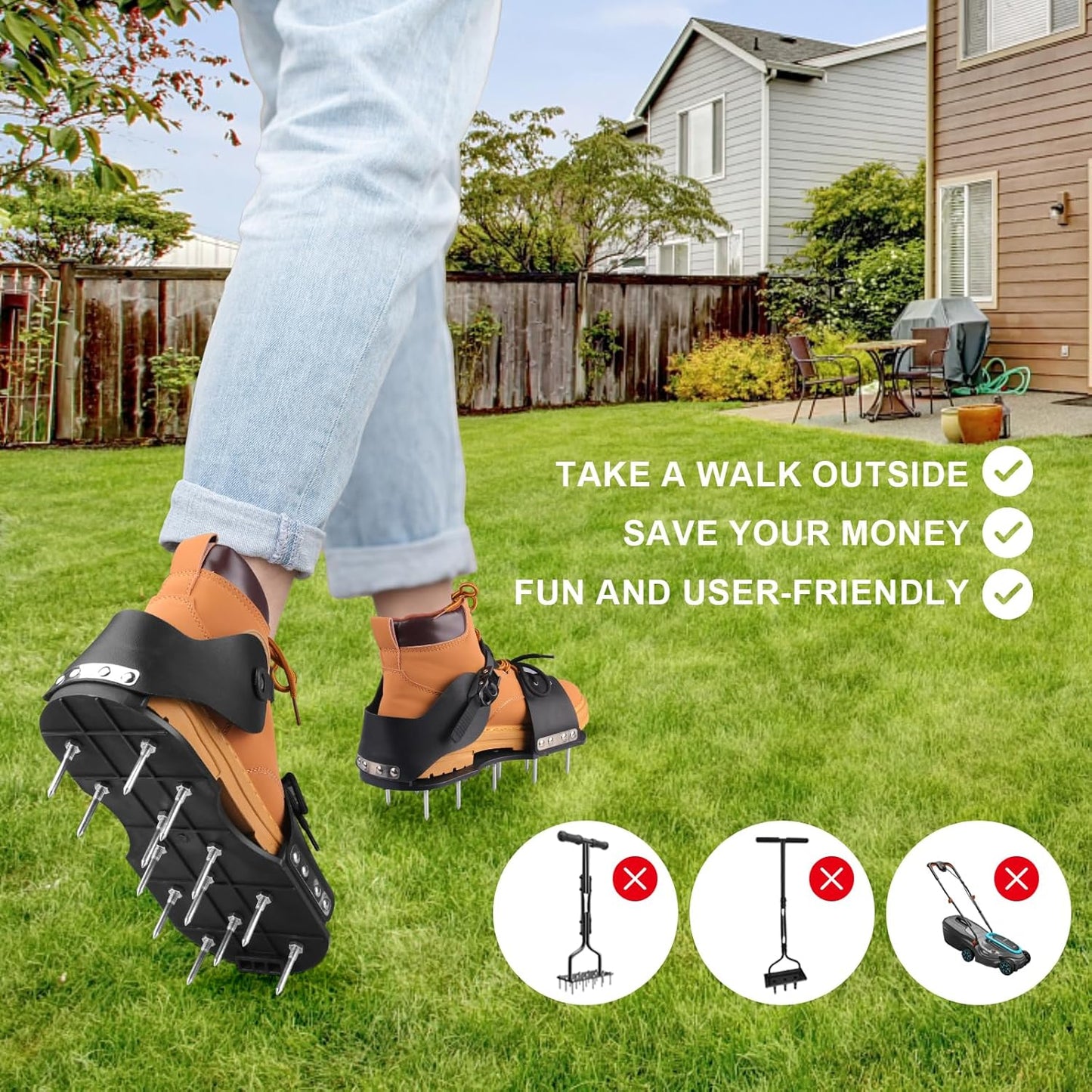 Aerator Shoes, Lawn Aerator Shoes for Grass with Hook and Adaptable Straps Heavy Duty Soil Aerator Lawn Spike Shoes for Aerating Garden Grass Yard Patio