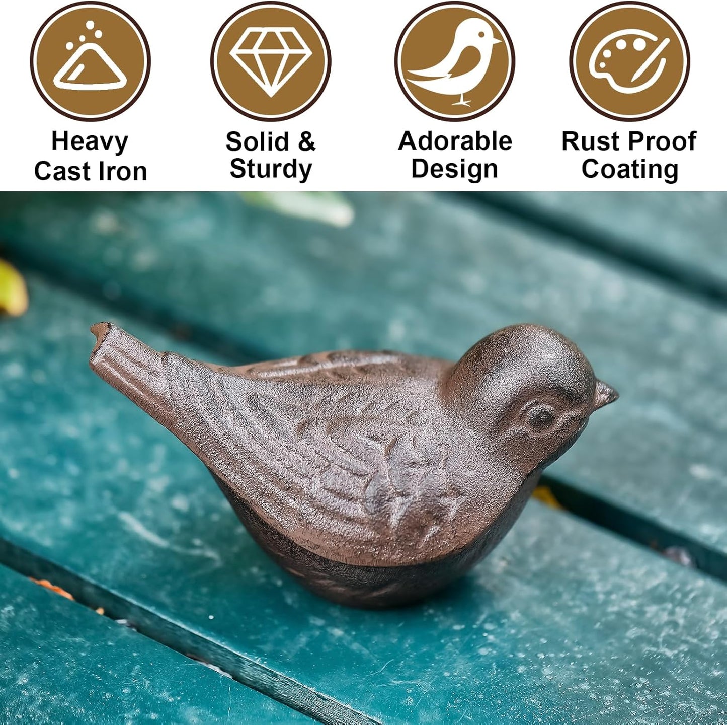 Cast Iron Bird Key Hider, Bird Statue and Keys Hiders Outside, Decorative Outdoor Hidden Keys Holder, Animal Shaped Hide a Key for Indoor Garden Yard Patio Decor, Brown