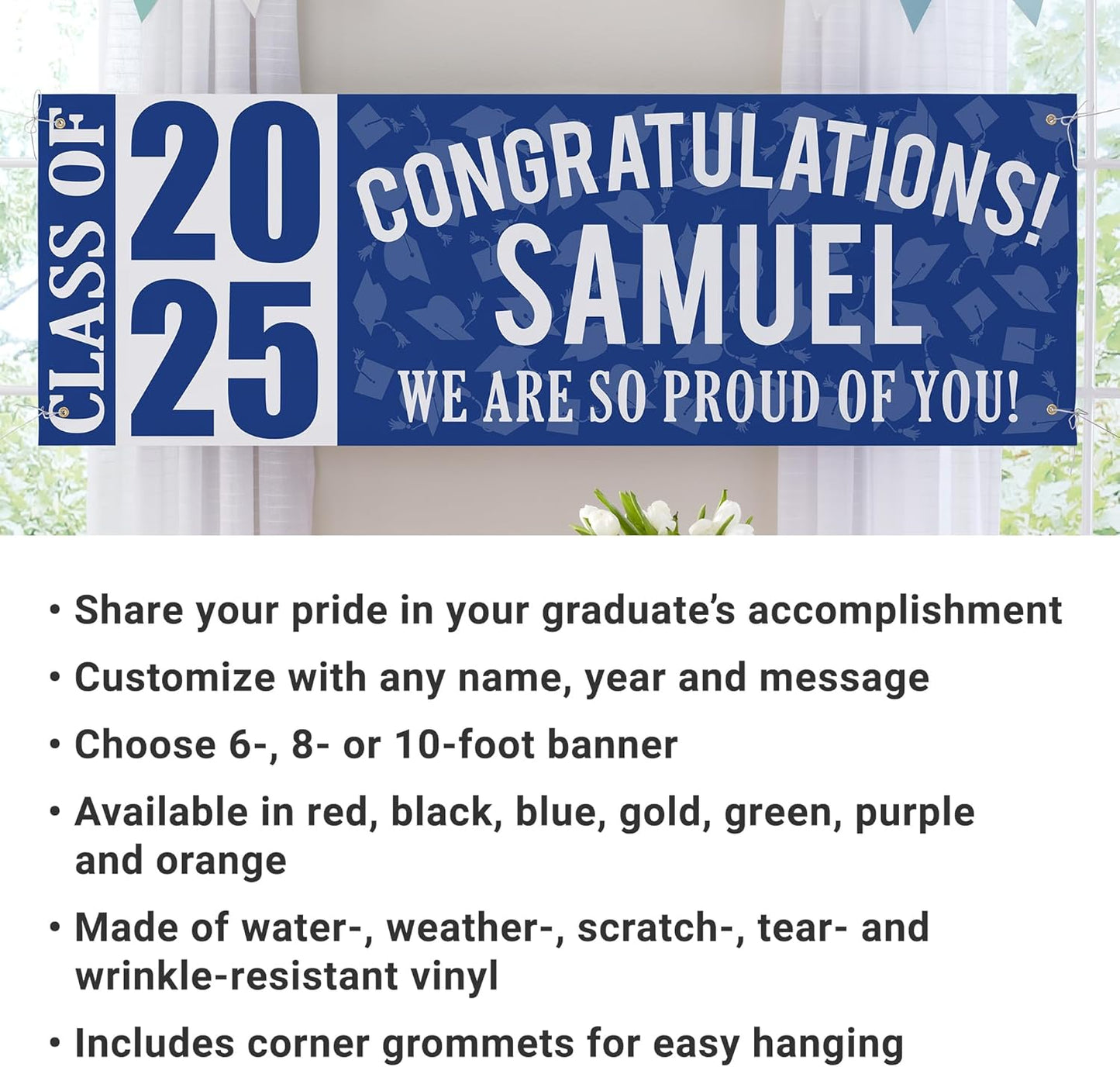 Let's Make Memories Personalized Graduation Banner Class of 2025 - Graduation Party Decorations - Congratulations Banner - Indoor/Outdoor Vinyl - Best in Class - Red - 10 ft.