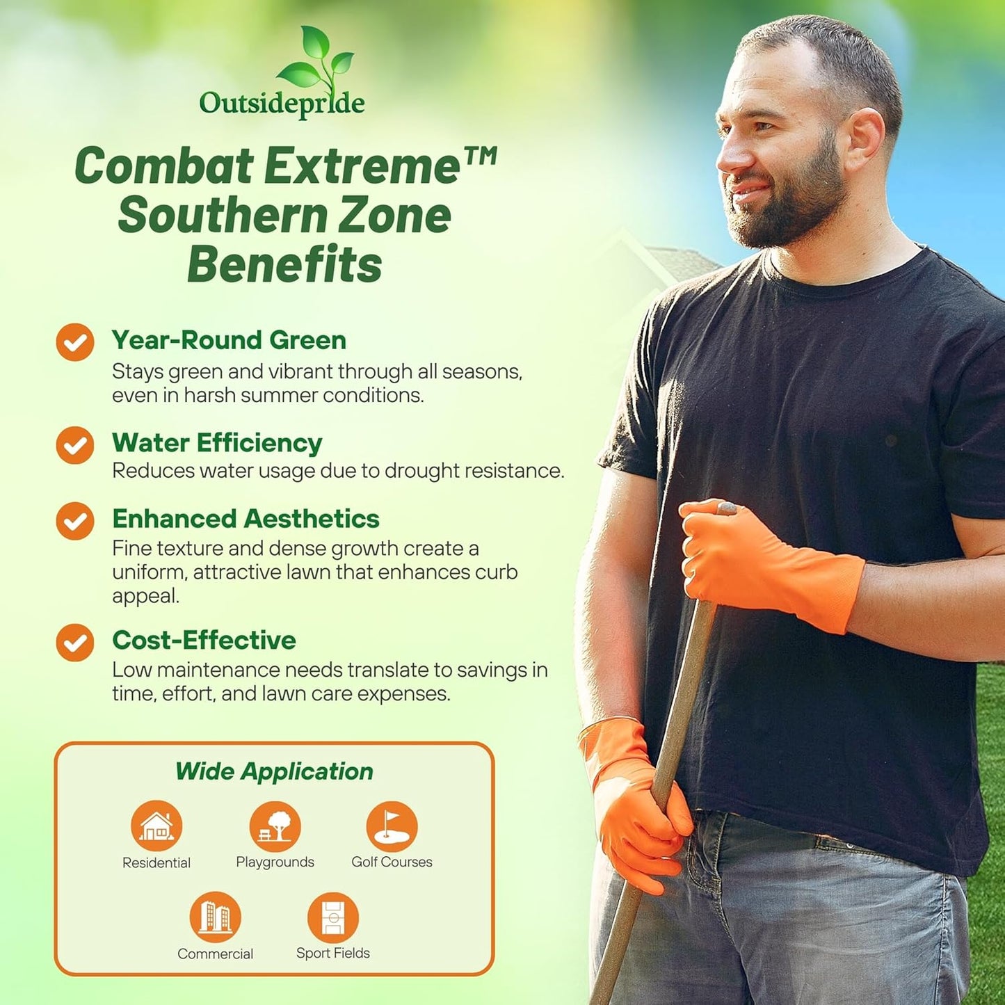 Outsidepride Combat Extreme Southern Zone Grass Seeds for Lawn - 50 lbs. SPF 30 Heat & Drought Tolerant Mix of Turf Type Fescue & Hybrid Bluegrass Seed with OptiGrowth Coating Enhanced Germination