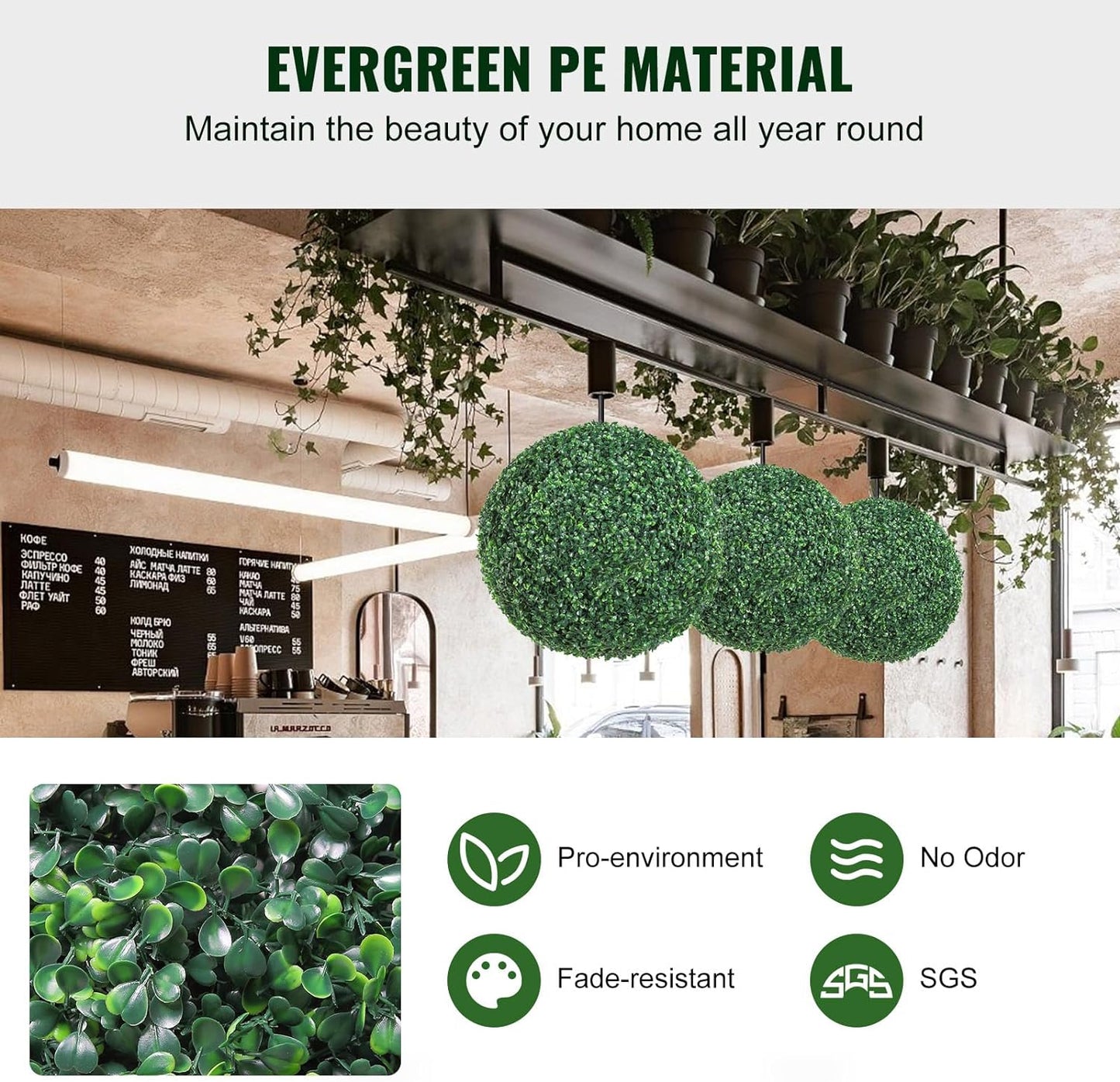 VEVOR 2 Pcs 16” Artificial Plant Topiary Ball, 4 Layers Faux Boxwood Balls, All-Year Green Faux Plant Decorative Balls for Backyard, Balcony,Garden, Wedding and Home Décor