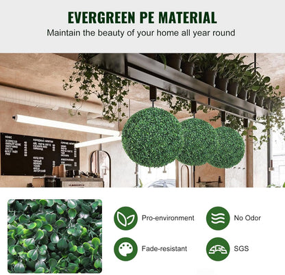 VEVOR 2 Pcs 16” Artificial Plant Topiary Ball, 4 Layers Faux Boxwood Balls, All-Year Green Faux Plant Decorative Balls for Backyard, Balcony,Garden, Wedding and Home Décor