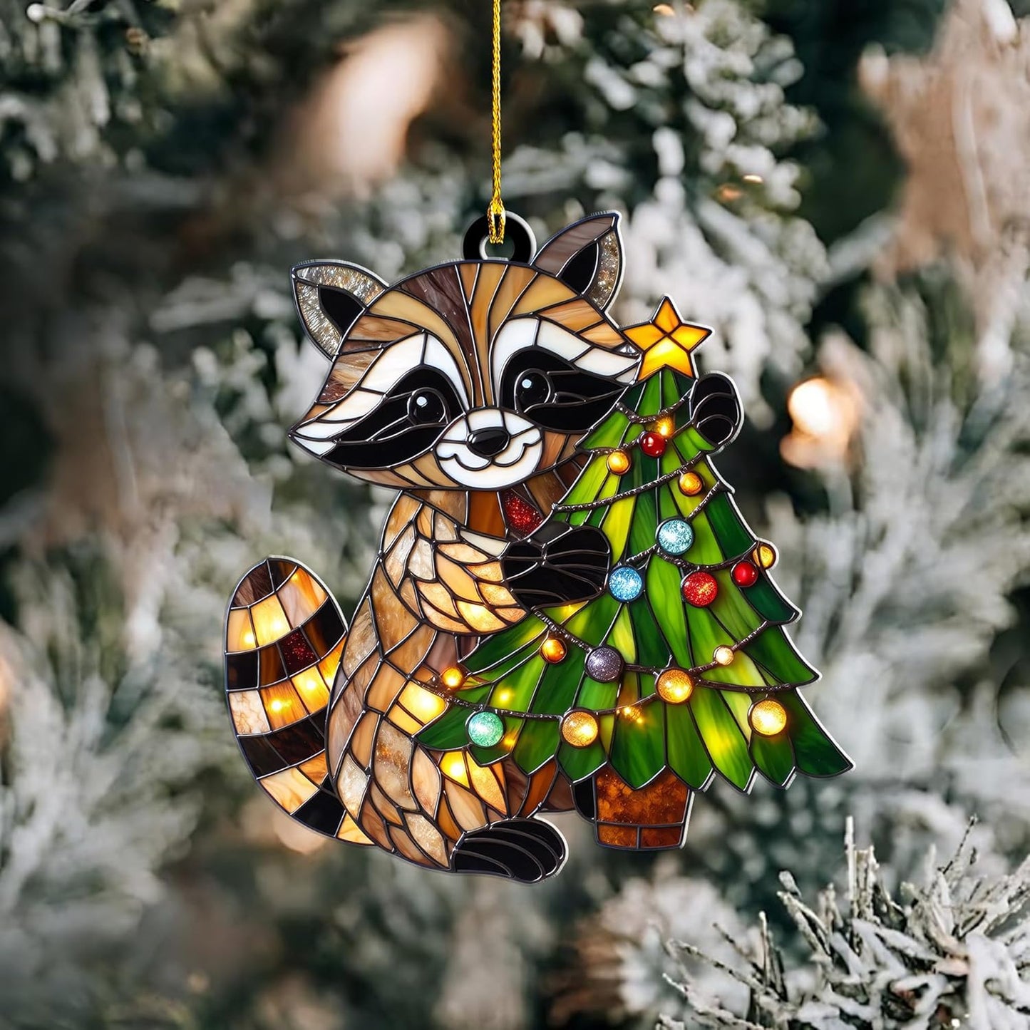 Raccoon Christmas Ornament – Acrylic Suncatcher Hanging Decor, Cute Raccoon Gifts for Men Women, Animal Xmas Ornaments, Rustic Woodland Xmas Decoration, Raccoon Lovers(Sun-25)