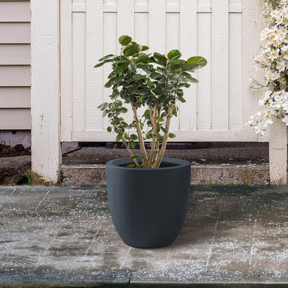 Kante 13.4" Dia Round Concrete Planter, Large Outdoor Modern Indoor Decorative Plant Pots with Drainage Hole and Rubber Plug for Home and Garden, Charcoal