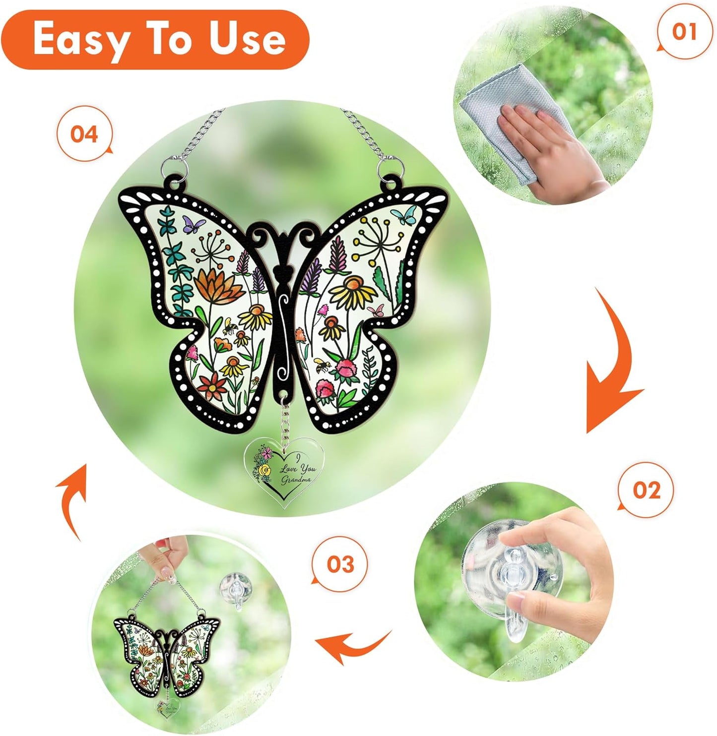 Macorner Gifts for Grandma Acrylic Window Hanging Suncatcher Butterfly, Birthday I Love You, for Nana From Kids Grandkids, Home Decor