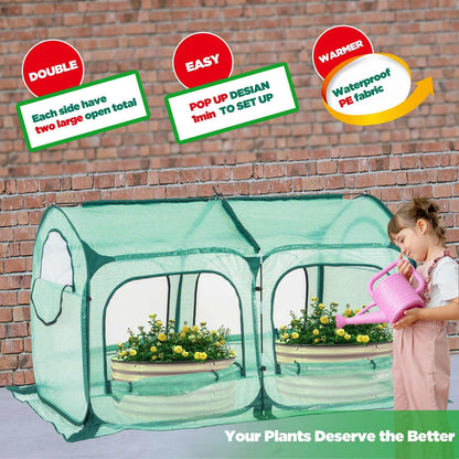 Pop up Greenhouse Tent Cover Tunnel Plant House,Large Gardening Flower Sunshine Room with Mesh Windows,Backyard PE Cover for Cold Frost Protector with Stakes and Rope Guys (Large Size)