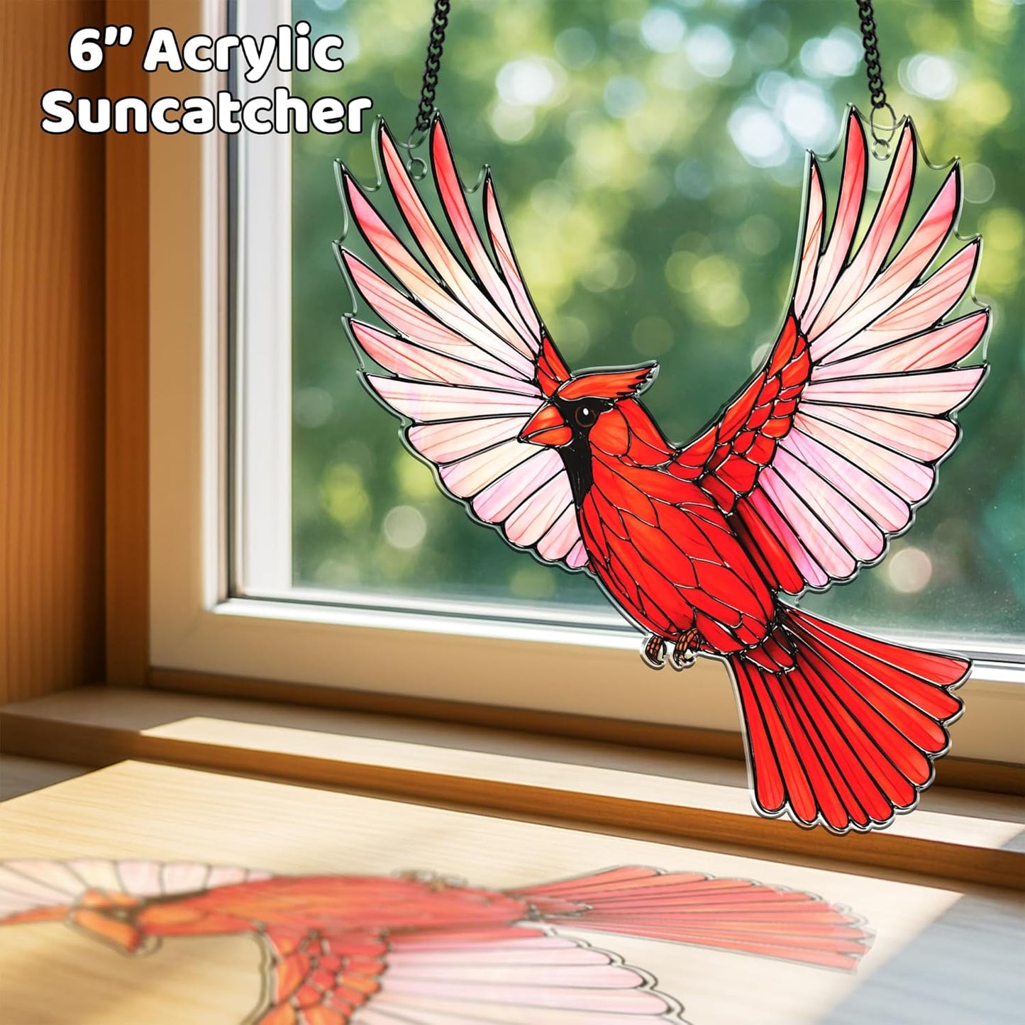2 Cardinal Hummingbird Acrylic Suncatchers, Bird Window Hanging Ornaments, Fall Decorations for Home, Gifts for Bird Lovers, Women, Friends, Memorial Keepsake SS351