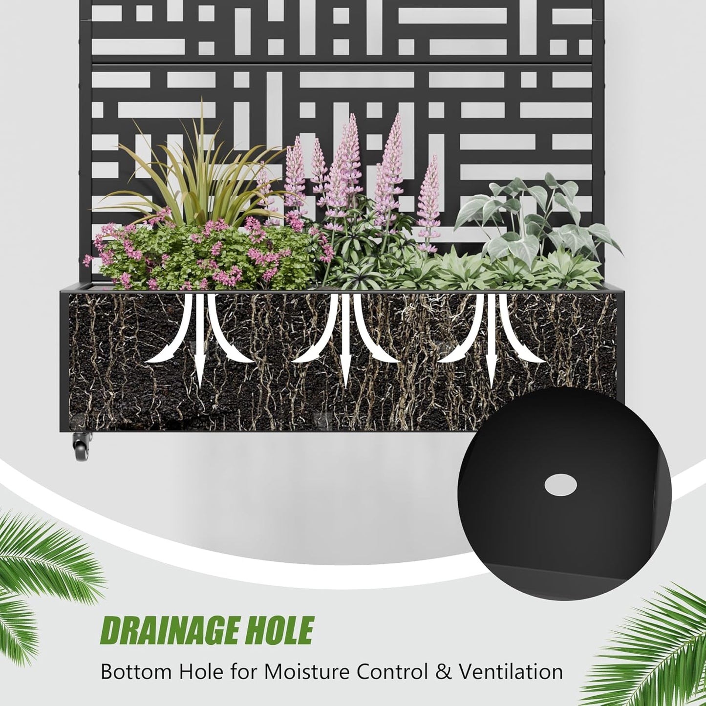 Casaphoria 47"x47" Metal Raised Garden Bed with Trellis(2 Pack), Outdoor Planter Box with Wheels & Drainage Holes for Climbing Plants, Flowers, Elevated Garden Kit with Privacy Screen, Black-Helen