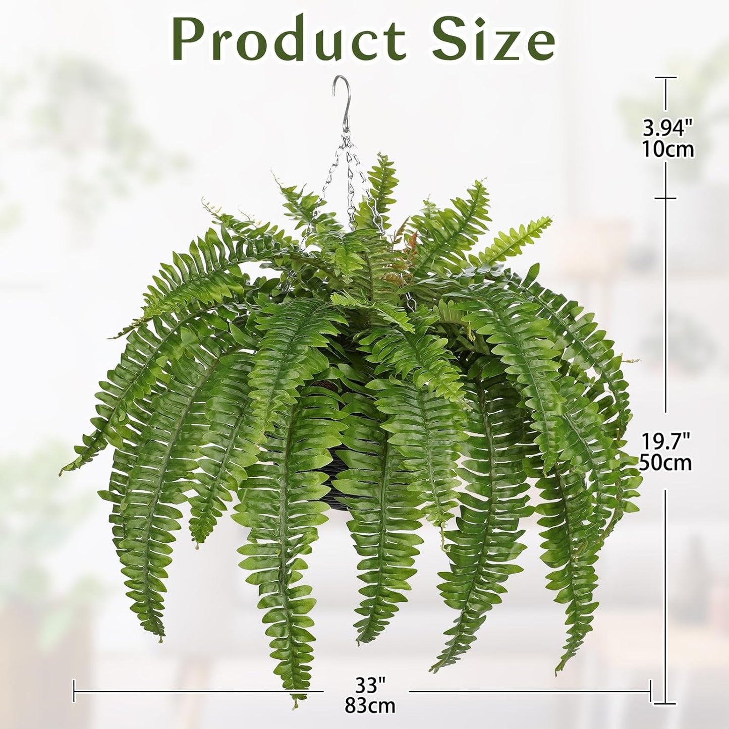 Hollyone 33" Artificial Boston Fern Hanging Basket Large 39 Leaves Fake Ferns in Rattan Pot Greenery Plants for Outdoors & Indoor Faux Fern Bush Basket Plant Patio Garden Home Decor Green
