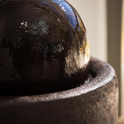 XBrand 25.98" H Round Stone Indoor/Outdoor Modern Stone Textured Sphere Water Fountain with LED Lights, Ball Fountain Decor for Garden, Patio, Outdoor, Brown