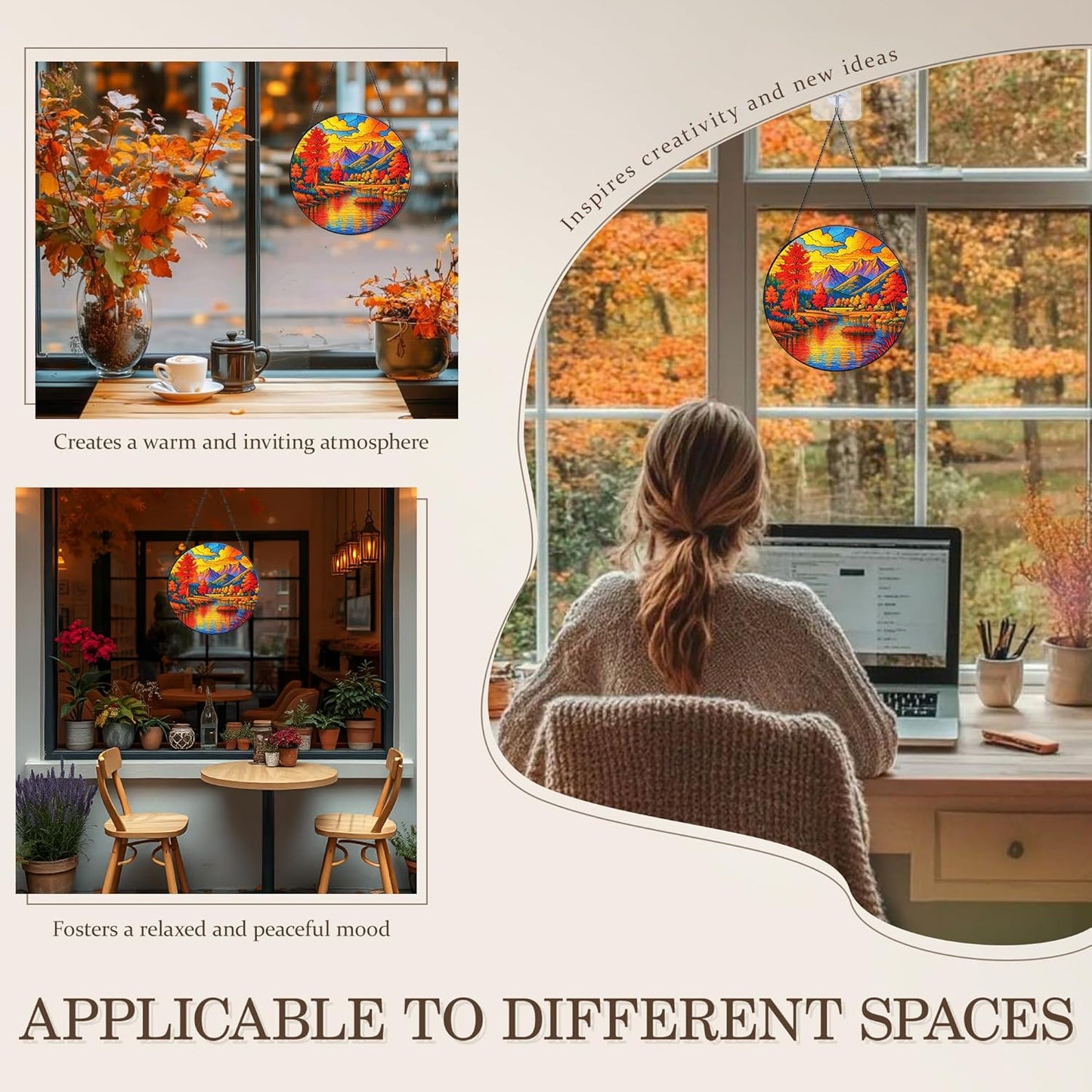 Stained Glass Window Hanging, Autumn Sun Catchers Stained Glass Panels for Indoor Windows Wall Art Decor, Birthday Gift for Mom Women Wife Men Lovers (7.87inch)
