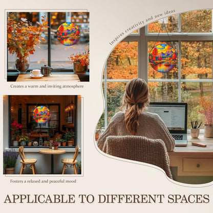 Stained Glass Window Hanging, Autumn Sun Catchers Stained Glass Panels for Indoor Windows Wall Art Decor, Birthday Gift for Mom Women Wife Men Lovers (7.87inch)