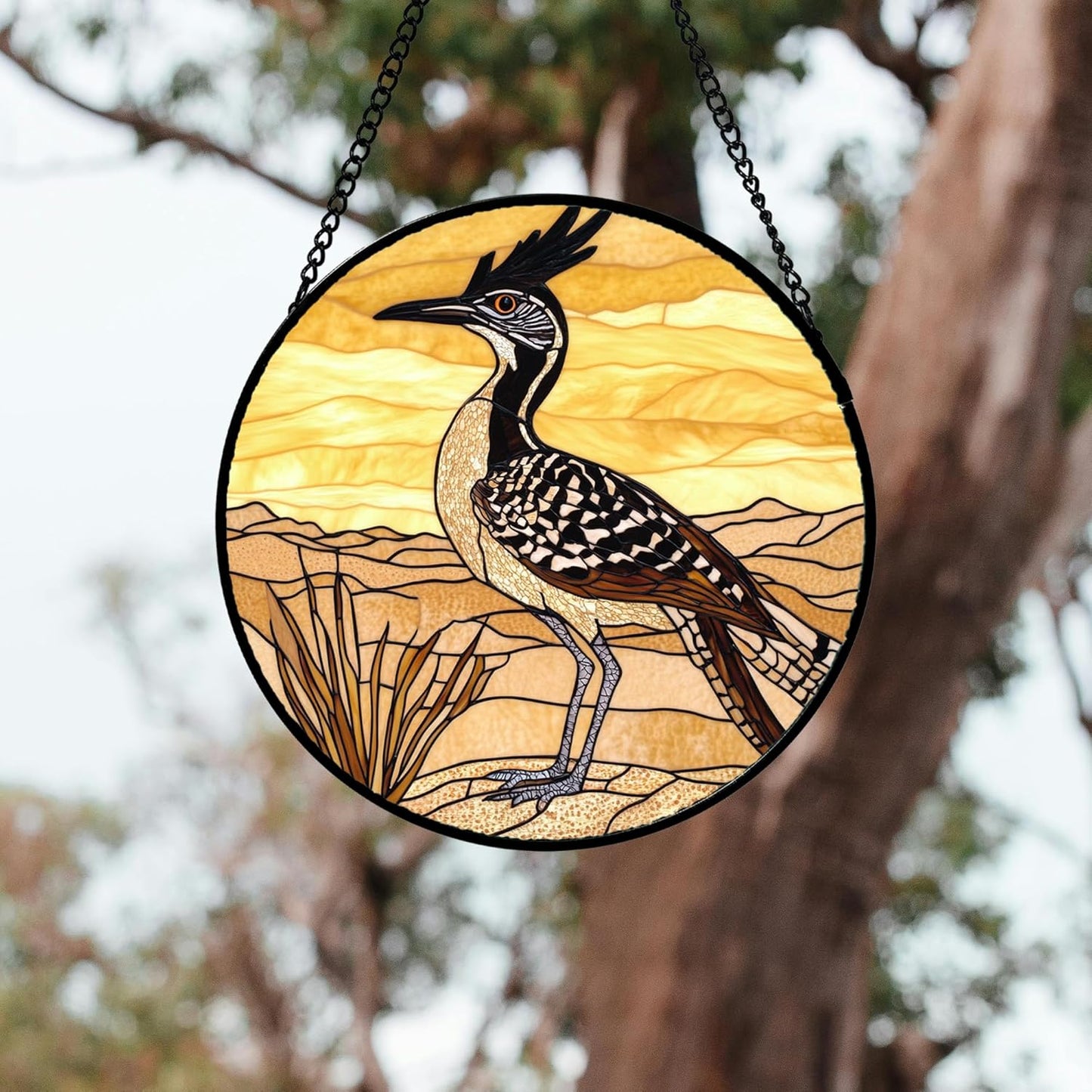 Stained Glass Window Hanging 4 Pcs Set Animals Large 15" - Desert Landscape Yellow Suncatcher Door Garden Sun Catcher Decor Birthday Christmas for Mom Woman Nana Men
