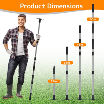 Stainless Steel Weed Puller Tool - Detachable 4-Section Handle with Saw Blade Weeder, 59" Root Remover for Lawn, Garden & Yard