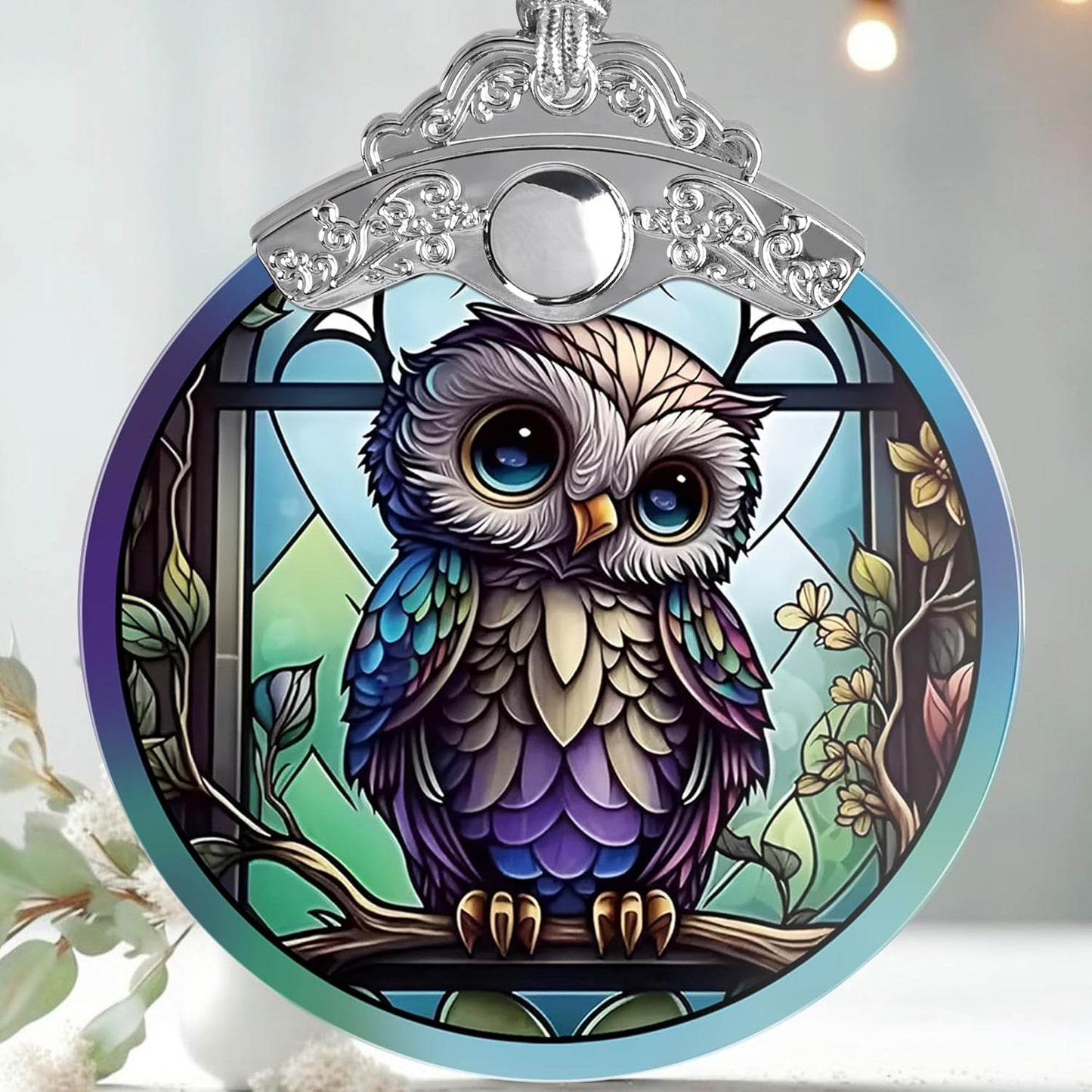 Owl Christmas Ornaments - Stained Glass Holiday Decorations, Tree Ornaments, Xmas Gifts for Owl Lovers
