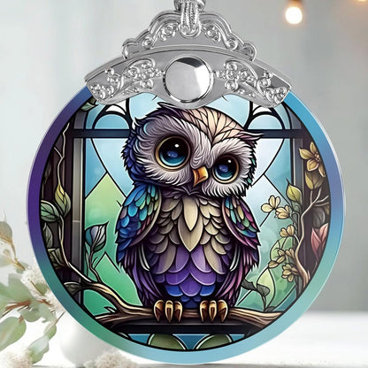 Owl Christmas Ornaments - Stained Glass Holiday Decorations, Tree Ornaments, Xmas Gifts for Owl Lovers