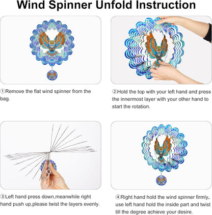 Hanging Wind Spinners Outdoor - Owl Gifts for Mom Dad Grandma, 11.5 Inch 3D Metal Birds Wind Catcher Art Garden Kinetic Wind Sculptures & Spinners for Garden Yard Porch Decor