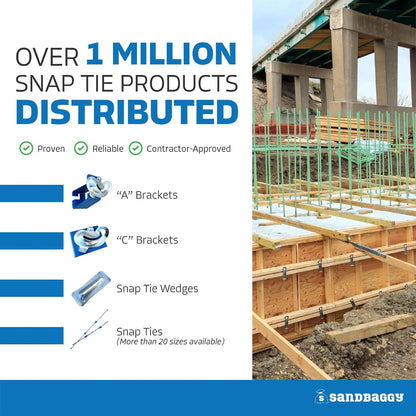 8" Standard Snap Ties for Concrete Forms - 1" Plastic Cones, Integral Heads - 2:1 Safety Factor, 2,250 lbs Working Load - Construction Grade 4 Gauge Steel (Long End - 8.25", 50)