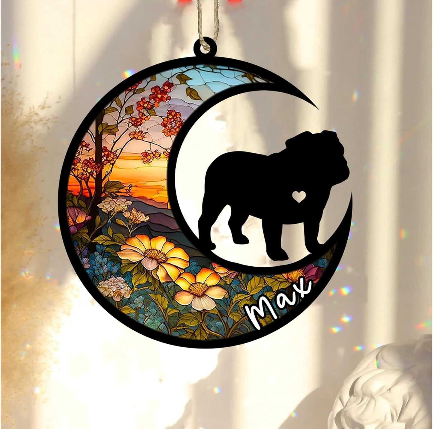 Personalized Dog Memorial, Custom Name Bulldog Dog Christmas Ornament with Name, Custom Breeds, Pet Loss Light Catcher, Gifts for Lovers Loss of Pet Sympathy on Mothers Day Christmas