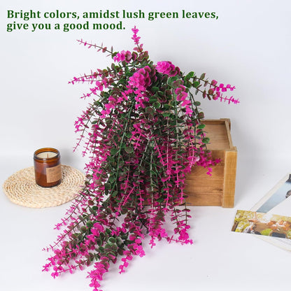 Fake Monkey Plants Hanging Eucalyptus Vines Fake Vines Faux Hanging Plants for Outdoor Garden Yard Backdrop Decor Indoor Room Table Wall Home Hanging Decoration(Fuchsia)