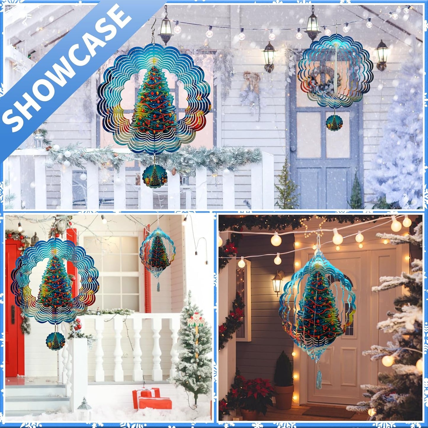 3D Christmas Tree Wind Spinners for Yard and Garden Christmas Decor 12 Inch Outdoor Metal Hanging Stainless Steel Wind Spinner Unique Gift Xmas Wind Sculptures