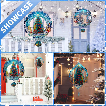 3D Christmas Tree Wind Spinners for Yard and Garden Christmas Decor 12 Inch Outdoor Metal Hanging Stainless Steel Wind Spinner Unique Gift Xmas Wind Sculptures