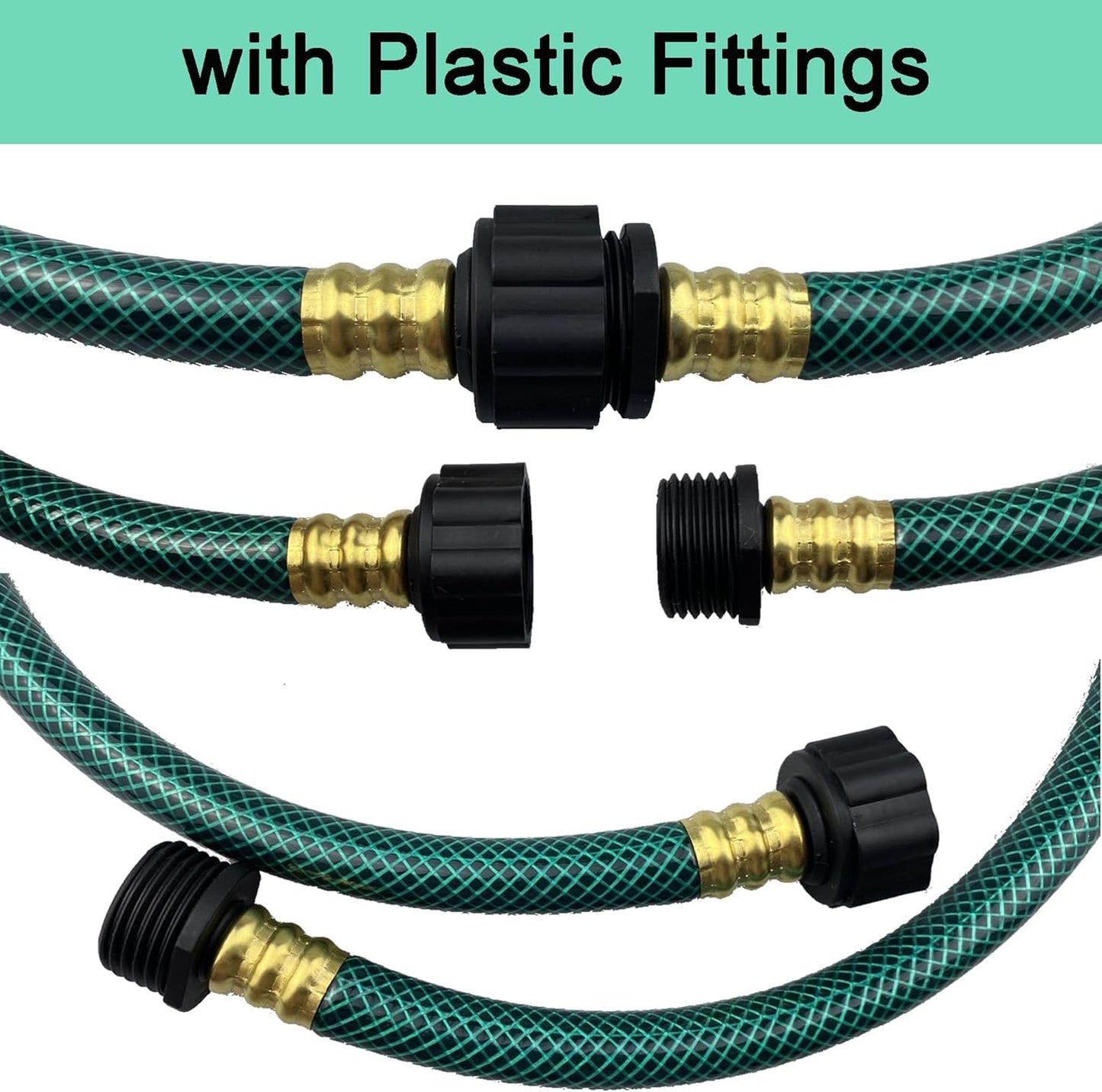 PVC Garden Hose 1/2 Inch, Flexible Water Hose with Male and Female Fittings, No Leaking, Heavy Duty, for Household, Outdoors, Lawns, Patio (1 FT, Green, Plastic Fittings)