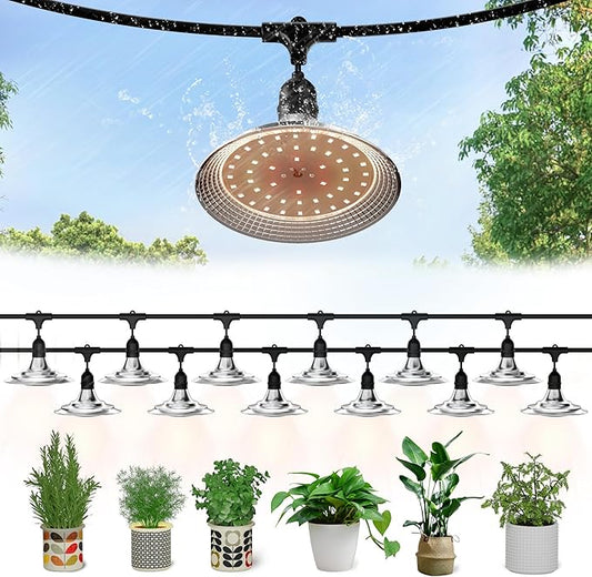 12-Light Outdoor LED Grow Lights – Waterproof Full Spectrum Greenhouse Lights for Plants, 41FT Adjustable String Lights with 576 LEDs, E26 Base Bulbs, IP44 Waterproof for Garden, Farm, Yard