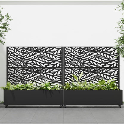 Casaphoria 47"x47" Metal Raised Garden Bed with Trellis(2 Pack), Outdoor Planter Box with Wheels & Drainage Holes for Climbing Plants, Flowers, Elevated Garden Kit with Privacy Screen, Black-Spring