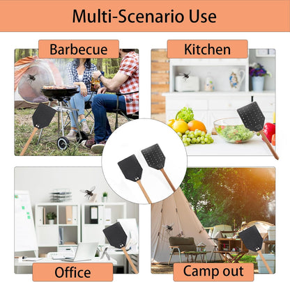 Fly Swatter - Long Hand Wood Fly Swatters with Hanging Rope, Heavy Duty Fly swatter for Home/Classroom/Office(Black)