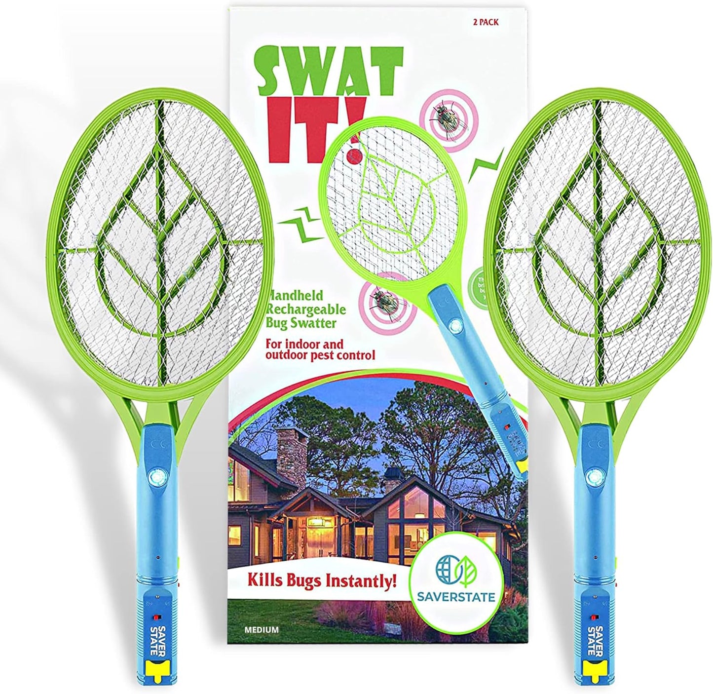 SWAT IT! Bug Zapper Rechargeable Bug Zapper Racket, 4000 Volt, USB Charging Cable, 2 Pack (Medium)