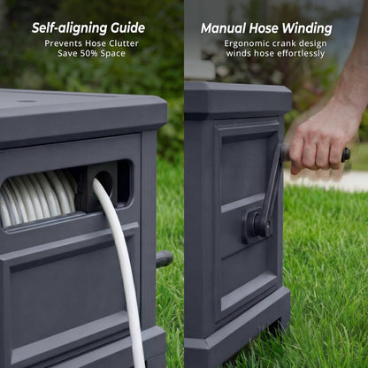 Garden Hose Reel Hideaway, Heavy Duty Metal Hose Reel Box Holds 125FT x 5/8" Hose, Steel Hose