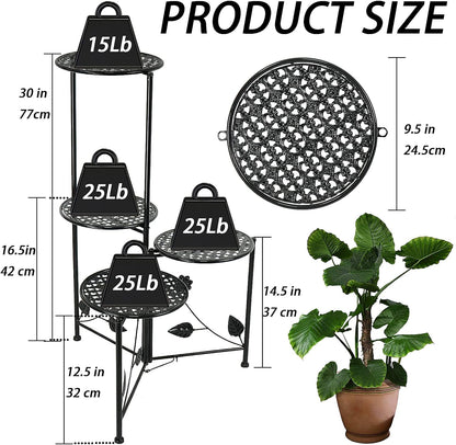 Plant Stand Indoor Outdoor, 3/4 Tier 30" Tall Metal Flower Pot Holder Shelves for Multiple Plants, Multi Tiered Planter Rack Display Shelf for Patio Garden Living Room Corner(Black)