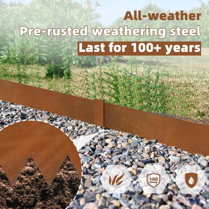 Weathering Steel Edging 6 Pack, 40" L x 6" H Depth Corten Steel Landscape Edging Kit Rust Patina Finish, 20ft Total Metal Edging for Landscaping, Metal Garden Border & Lawn Edging