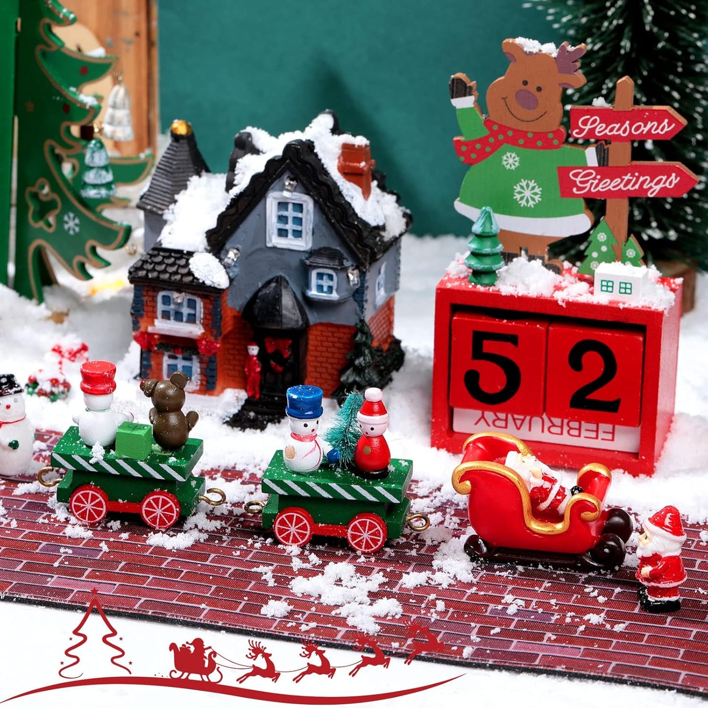 Marspark Christmas Village Accessories 5 x 50 Inch Christmas Miniature Road Village Street Mat Xmas Snow Street Decorations for Little Landscape(Red Brick Style)