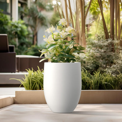 Kante 21.7" H White Concrete Tall Planter, Large Outdoor Indoor Decorative Pot with Drainage Hole and Rubber Plug, Modern Round Style for Home and Garden